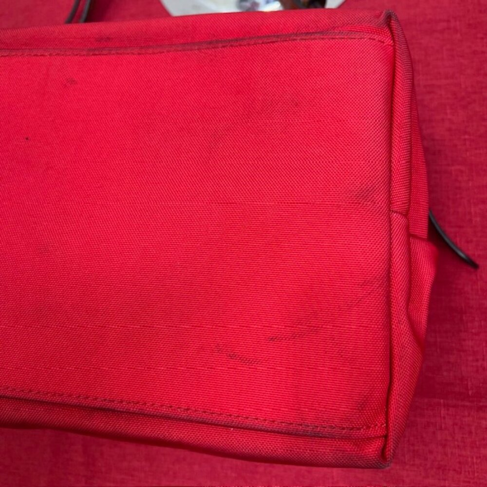 Red Dooney & Bourke ShoulderBag Boho Canvas Brown trim Leather 14"x8"x10" (43 - Picture 13 of 15